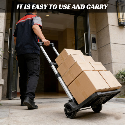 Portable Folding Hand Truck Cart 40kg Adjustable Handle Space Saving Trolley