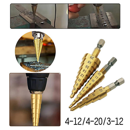 3X Large HSS Steel Step Cone Drill Titanium Bit Set Hole Cutter 4-12/20/32mm