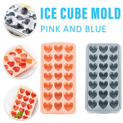 21 Grids Pink and Blue Heart Shaped Silicone Cube Tray Food Grade Ice Block Mold