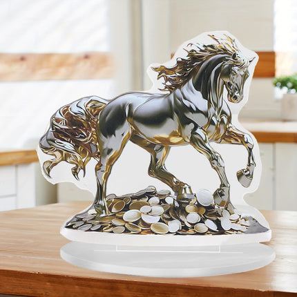 Acrylic Table Decoration Golden Horse on Coin Waterproof Wear Resistant Ornament