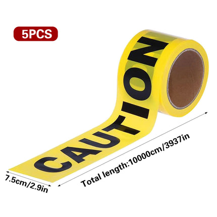5PCS 100M Caution Warning Tape 75mm Yellow Black PE for Construction Marking