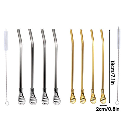 5pcs Stainless Steel Straw Spoon Removable Filter Reusable Tea Juice Stirrer