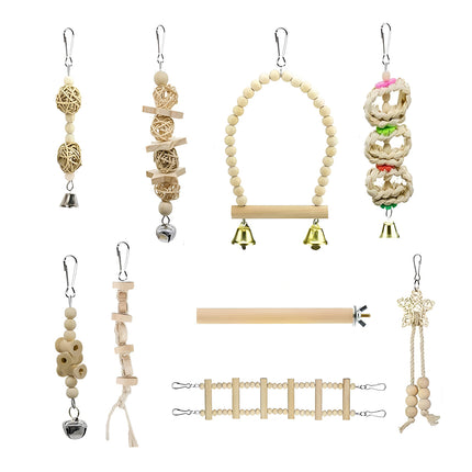 Bird Chew Toys Wooden Color 9-Piece Set Swing Hanging Bridge for Parrots AUS