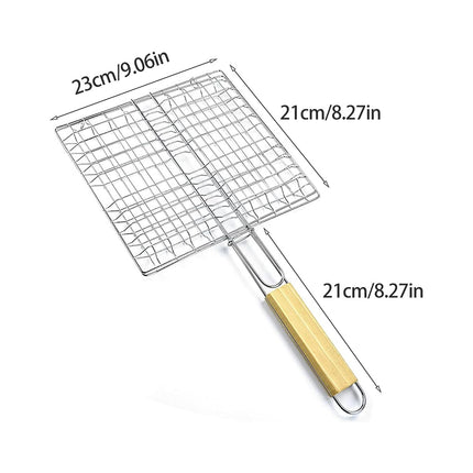 2PCS Iron Barbecue Net Clamp with Wooden Handle Durable for Outdoor Cooking Use