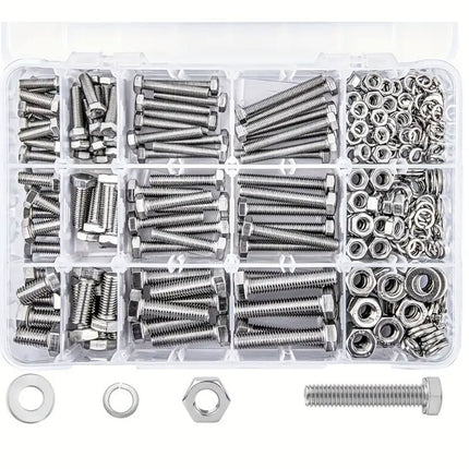 408PCS Stainless Steel Hex Bolts Nuts Washers Assortment Set with Storage Box