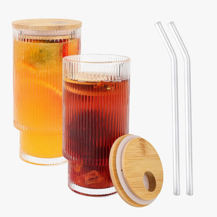 4PCS 11OZ Juice Cup with Lid and Straw Creative Glass Drink Cup for Home Office
