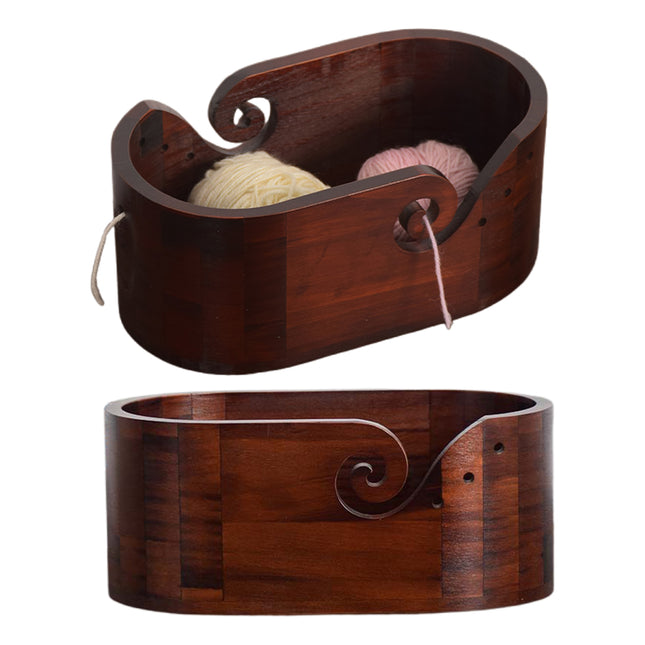 Vintage Solid Wood Oval Yarn Bowl for Knitting with Single or Double Spiral