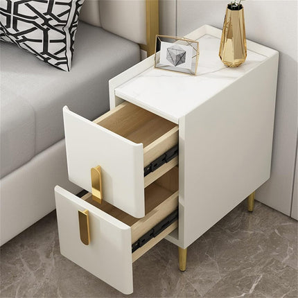 Narrow Nightstand Table Modern Style White Small Two Drawers Bedside Cabinet