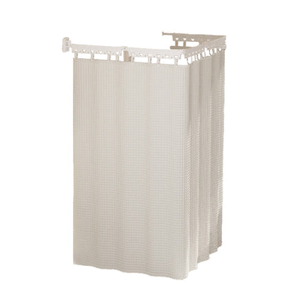 Shower Curtain Set Hidden Foldable Rod No Drill White Curtain Wet Dry Separation