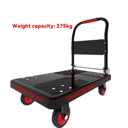 Folding Flatbed Trolley Cart 72x48cm Silent Wheels for Warehouse Home Use