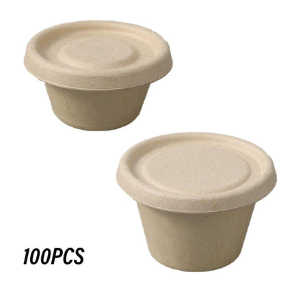 100PCS Biodegradable Pulp Sauce Cups Disposable Condiment Containers with Lids