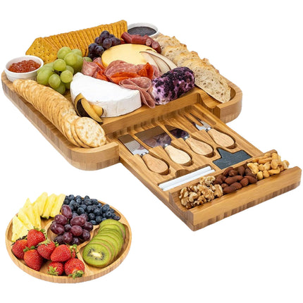 Bamboo Cheese Cutting Board Knife Gift Set Wooden Charcuterie Meat Serving Tray