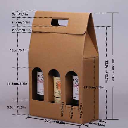 5PCS Handheld 3 Bottles Wine Gift Box Kraft Paper for Wine Bottles Gift Packaging
