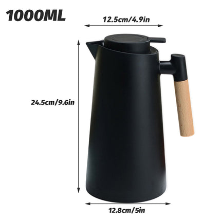 1000ml Vacuum Insulated Thermos Coffee Pot with Wooden Handle Nordic Carafe