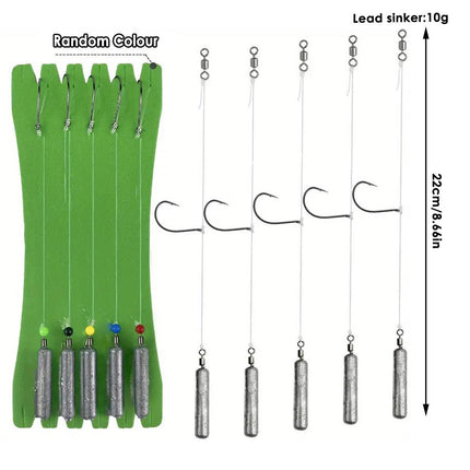 5 Pack Fishing Drop Hook Lead Sinker Bait Rig Board Tackle Accessories Set