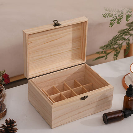 Large Capacity Solid Wood 15-Slot Essential Oil Storage Box Dustproof Durable