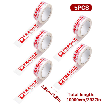 Fragile Handle With Care Tape 5 Rolls 4.8cm x 100m White Red for Packing Moving