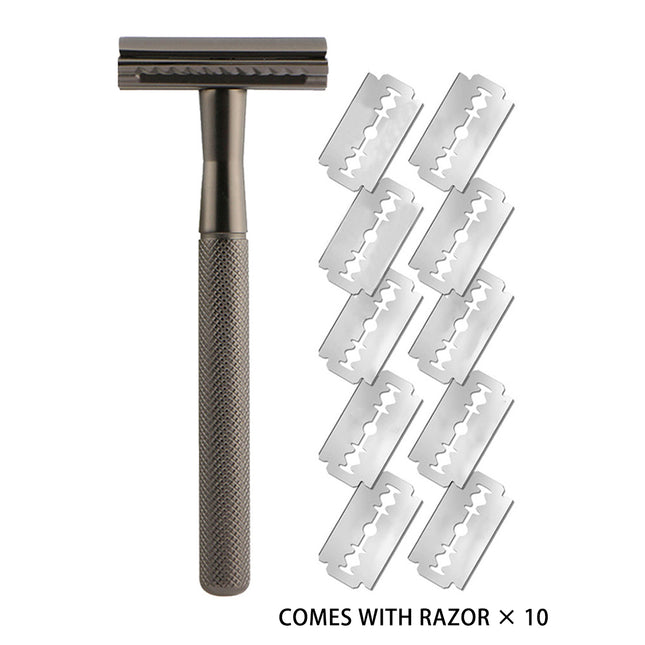 Double Edge Razor Manual Wet Shave Diamond Grip Grey 10 Blades 4.3 x 10.8cm