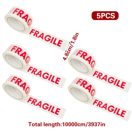 Fragile Warning Tape 5 Rolls 4.8cm x 100m White Red Print for Packing Moving