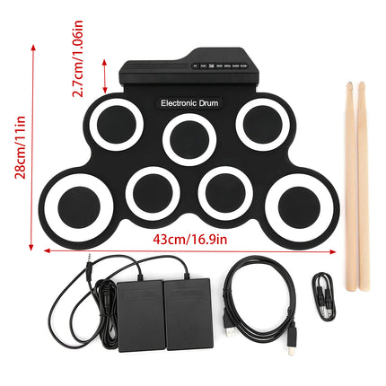 Roll-Up Electronic Drum Kit Portable USB Rechargeable For Music Practice Use