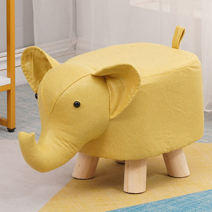 Cute Elephant Solid Wood Low Stool Shoe Changing Stool Durable for Home Entryway