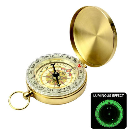2PCS Copper Compass with Flip Cover and Hook Nightlight Camping Navigation