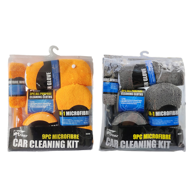 9PCS Car Cleaning Kit Microfiber Towel Wax Sponge Wheel Brush Gloves Set Use