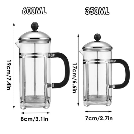 350ml 600ml Stainless Steel Glass French Press Coffee Tea Maker for Home Office