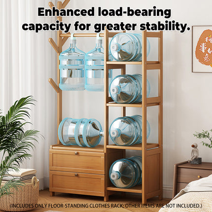 Bamboo Floor-Standing Coat Rack Indoor with Storage Drawer Space Saving Stable