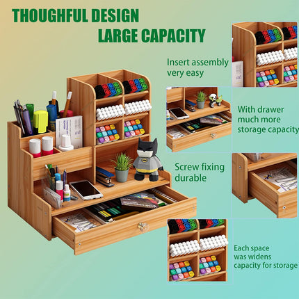 Desktop Office Organizer Large Storage Box Pen Holder Grid Rack Stationery