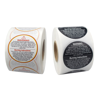 5 Rolls Candle Warning Stickers 38mm Round Labels 2500 Pack Black White