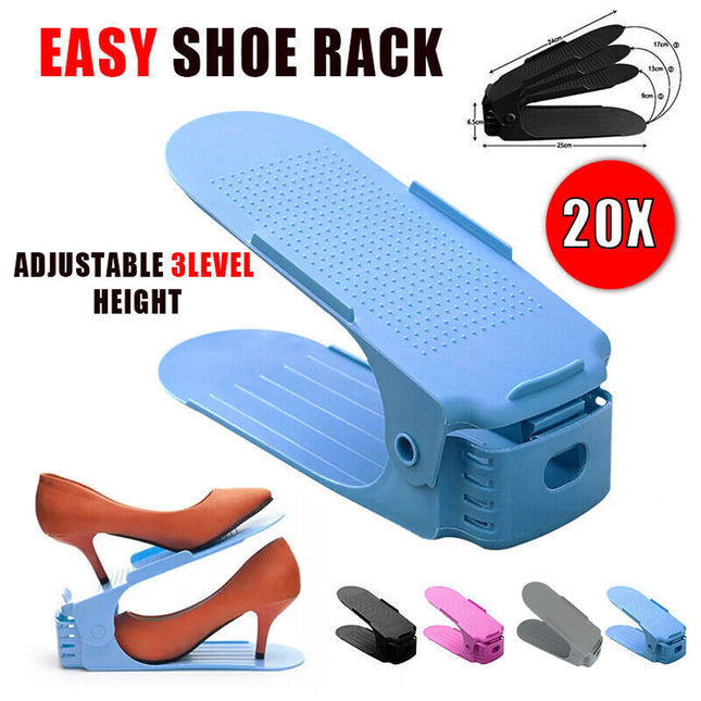20X Shoe Rack Display Case Box Adjustable Slots Organizer Storage Holder
