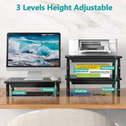 Monitor Stand Riser Aluminium 3 Level Laptop Desk Organiser Non Slip Black
