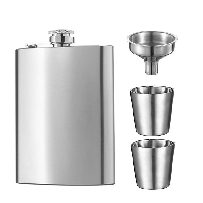 Stainless Steel Hip Flask Gift Set with Funnel and Cups Portable 7oz Metal Flask