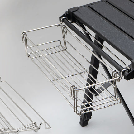 Folding Table Extension Rack Outdoor Camping Storage Shelf With Hanging Basket