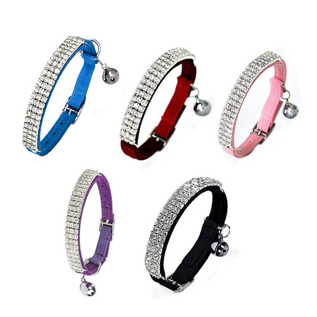 Suede Adjustable Pet Collar with Rhinestone for Cat Puppy 5 Colours Quick Release