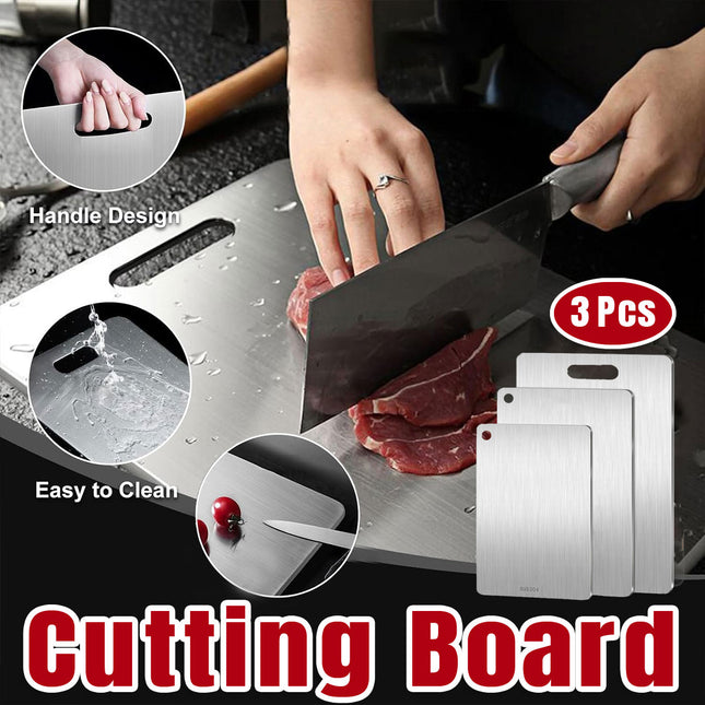 3pcs Stainless Steel Cutting Board Set Kitchen Home Food Prep Durable Non Slip