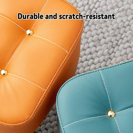 Small Upholstered Stool Square Ottoman Wood Legs Waterproof Leather Footrest