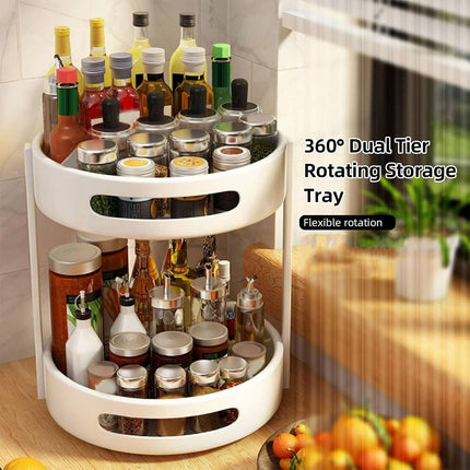 Rotating Seasoning Storage Rack 2 Tier Kitchen Condiment Spice Organiser Round