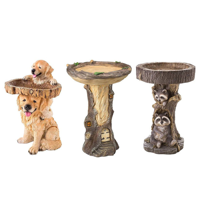 Outdoor Resin Bird Feeder Garden Ornament Tree Stump Bird Bath Decoration