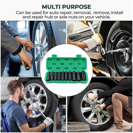 10 Piece Impact Socket Set Half Inch Drive High Torque Mechanic Workshop Kit