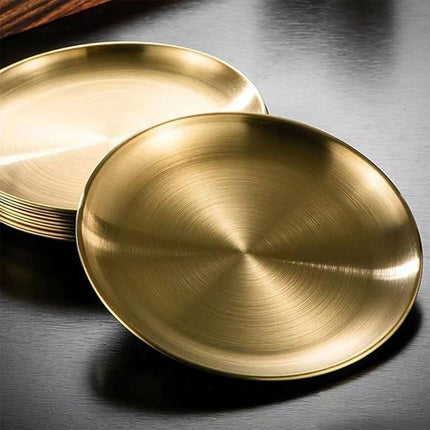 Stainless Steel Round Serving Plate Set 8 Pieces Gold 20cm Korean Dish Tray