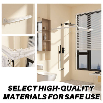 Shower Curtain Set Foldable Rod No Drill Wet Dry Separation White Curtain Set