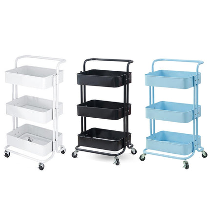 3Tier Trolley Shelf Organiser with Wheels Removable Storage Cart for Home Office