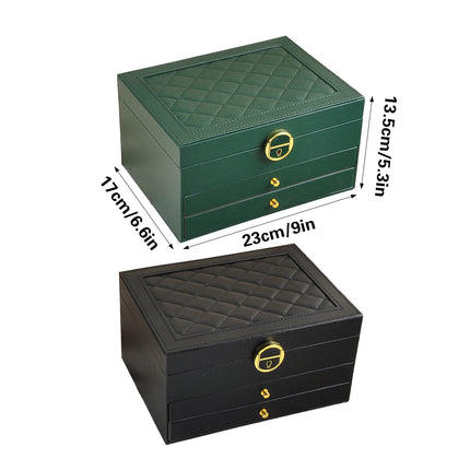 Jewelry Organizer Box 3 Layer leather Storage Case for Rings Earrings Necklaces
