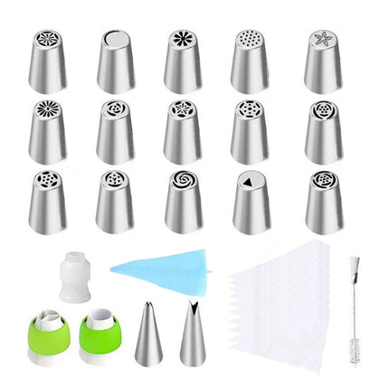 Russian Piping Tips Cake Decorating Set - 14 or 32 PCS Stainless Steel Nozzles