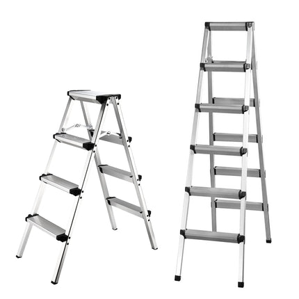 Aluminium Folding Step Ladder Double Sided 4 or 6 Step Portable 150kg