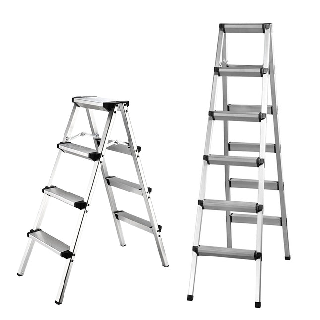 Aluminium Folding Step Ladder Double Sided 4 or 6 Step Portable 150kg