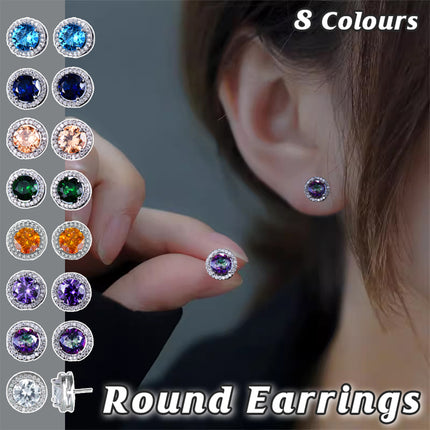 Female Round Zircon Stud Earrings Full Diamond Boucle Big Hollow Cubic Gift