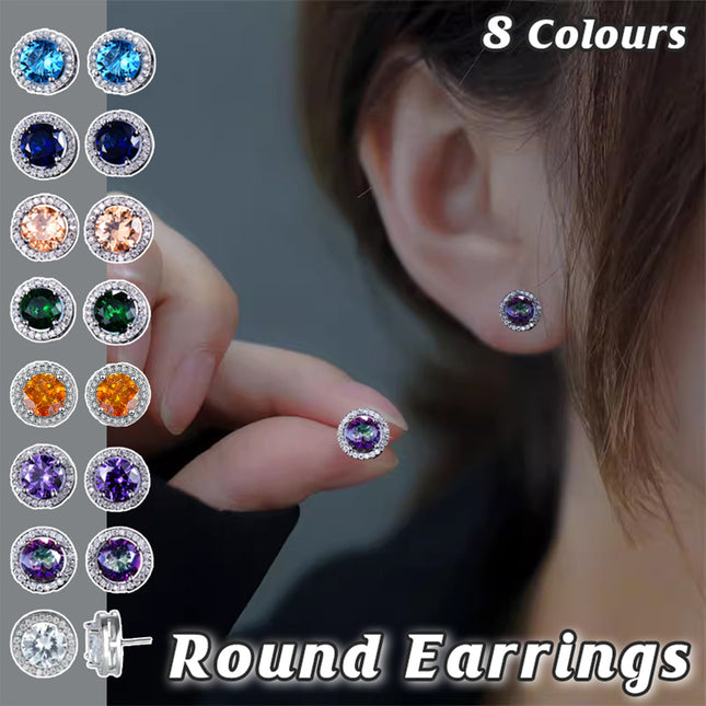 Female Round Zircon Stud Earrings Full Diamond Boucle Big Hollow Cubic Gift